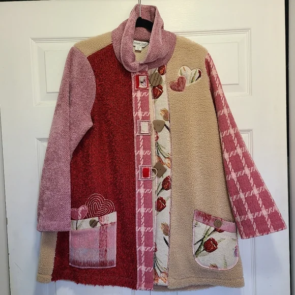 COLDWATER CREEK Patchwork Hearts Soft Artists Wonder Jacket PM - Picture 9 of 9